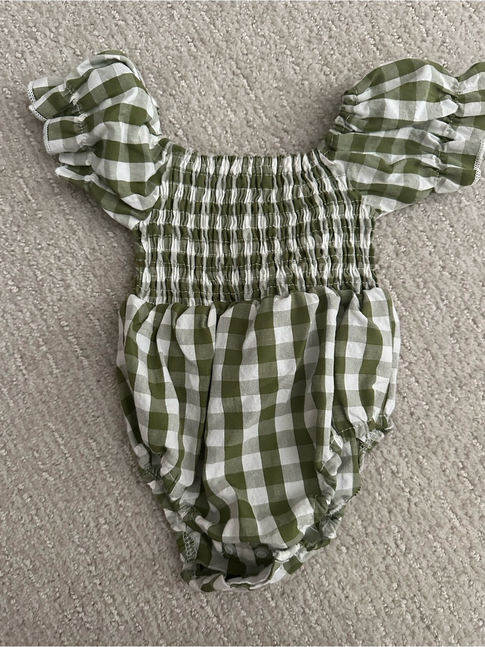 Green Gingham Smocked Baby Romper - Kids Bottoms